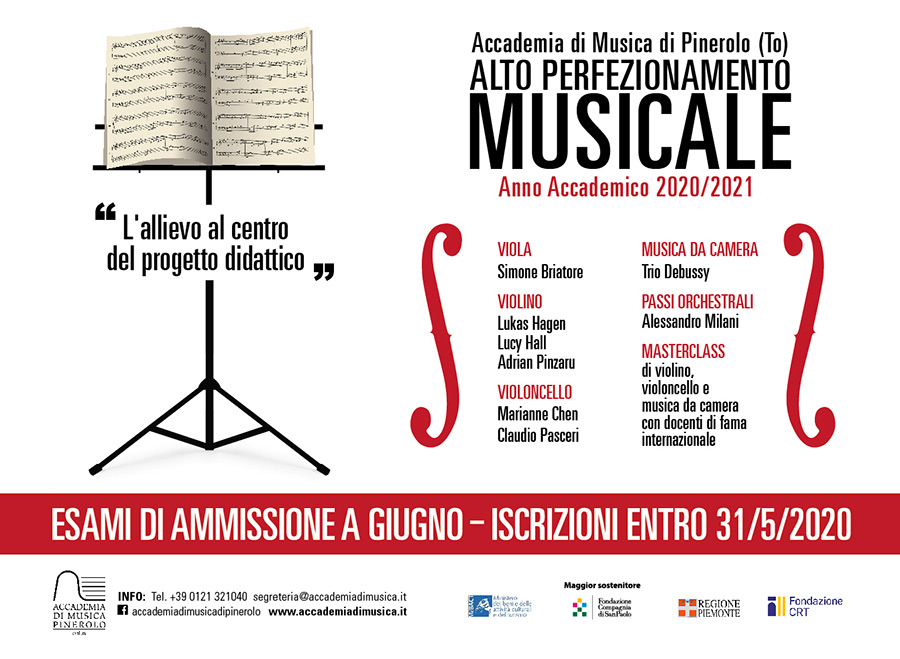 Corsi di perfezionamento di violino, viola, violoncello, musica da camera, passi orchestrali 2020/21